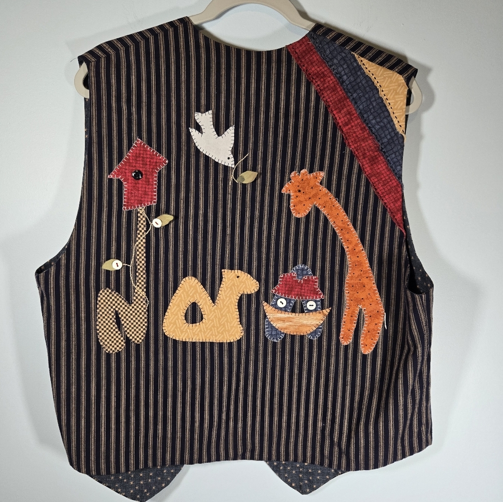 Handmade Patchwork Animal Vest Folk Art Style M/L Noah's‎ Ark Vest - Picture 5 of 9
